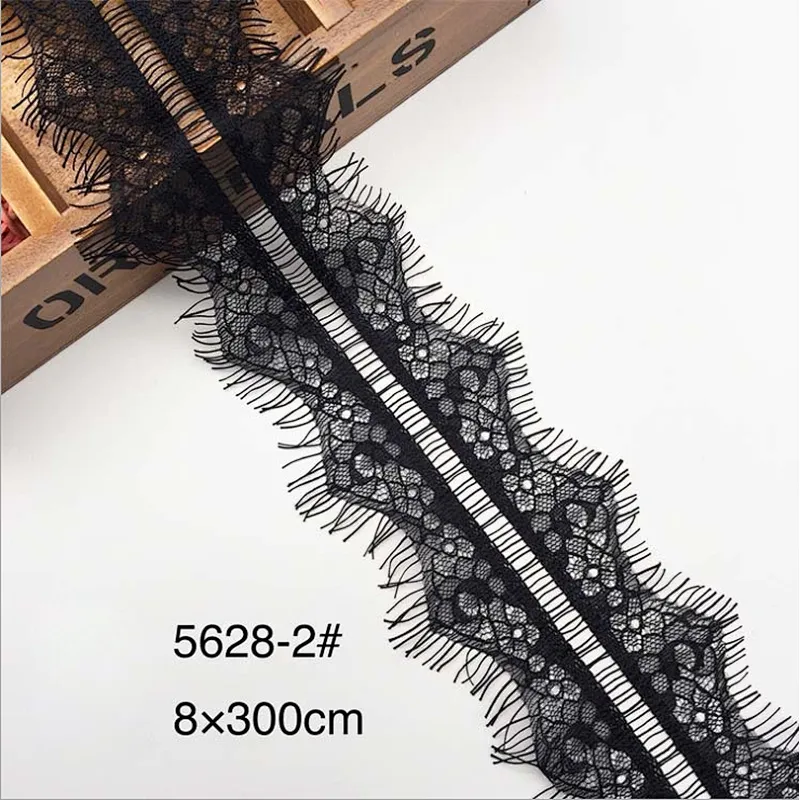 Fashion hot sale 8*300cm 100%  nylon french eyelash lace trim