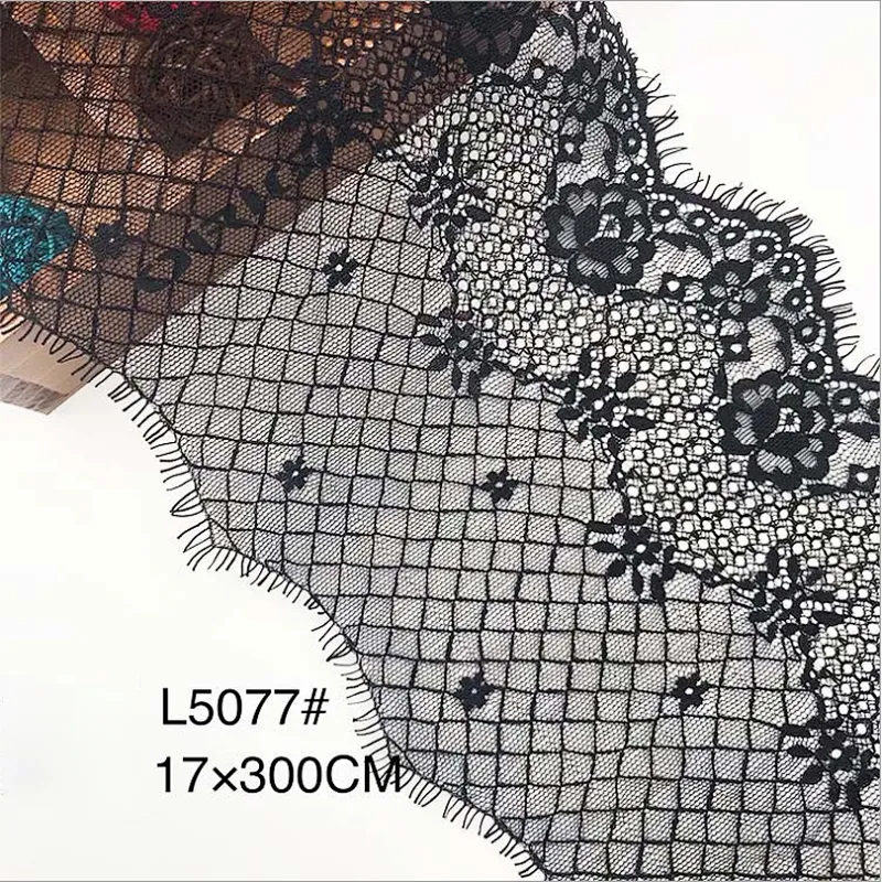 Fashion hot sale 17*300cm 100%  nylon french eyelash lace trim
