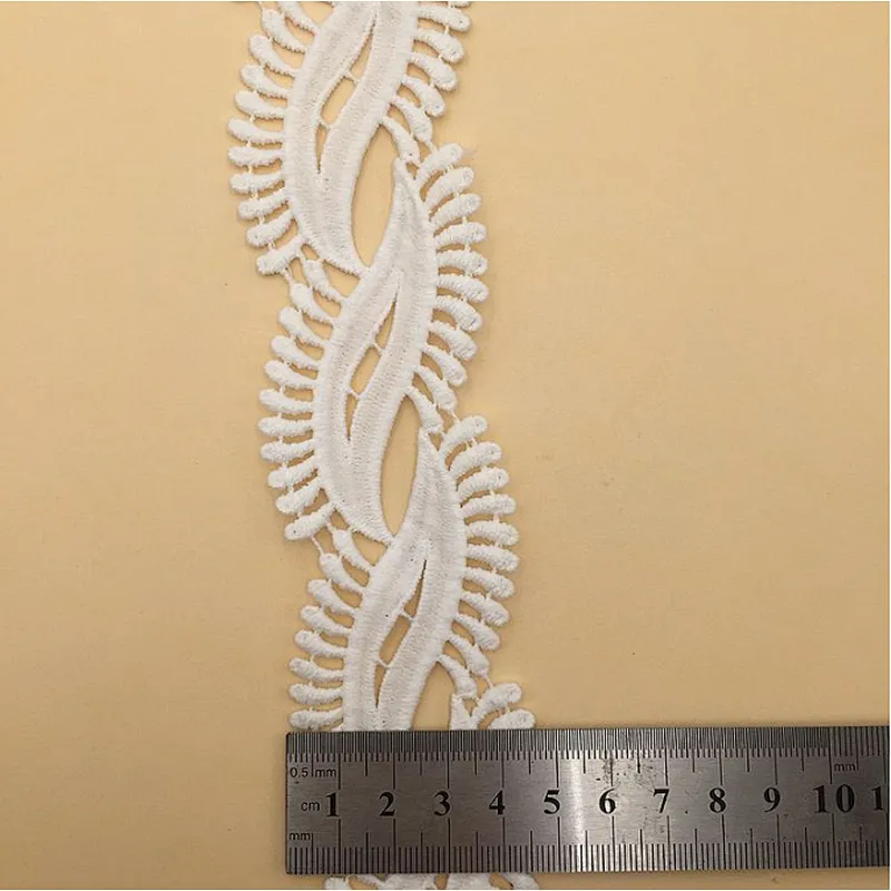 New decorative French lace trim geometric design lace 100% polyester milk silk chemical lace