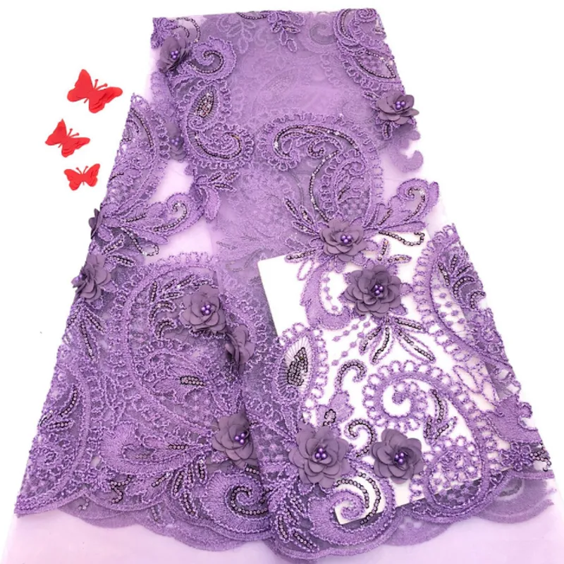 2019 best selling new design big sequins embroidered 3d flower lace with pearls fabric