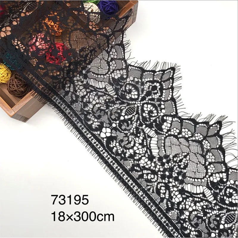 Fashion hot sale 18*300cm 100%  nylon french eyelash lace trim