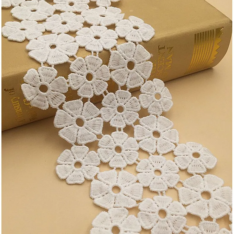 African Wholesale 5.5cm 9cm White & Black Chemical Embroidered Lace Trim  for Garments