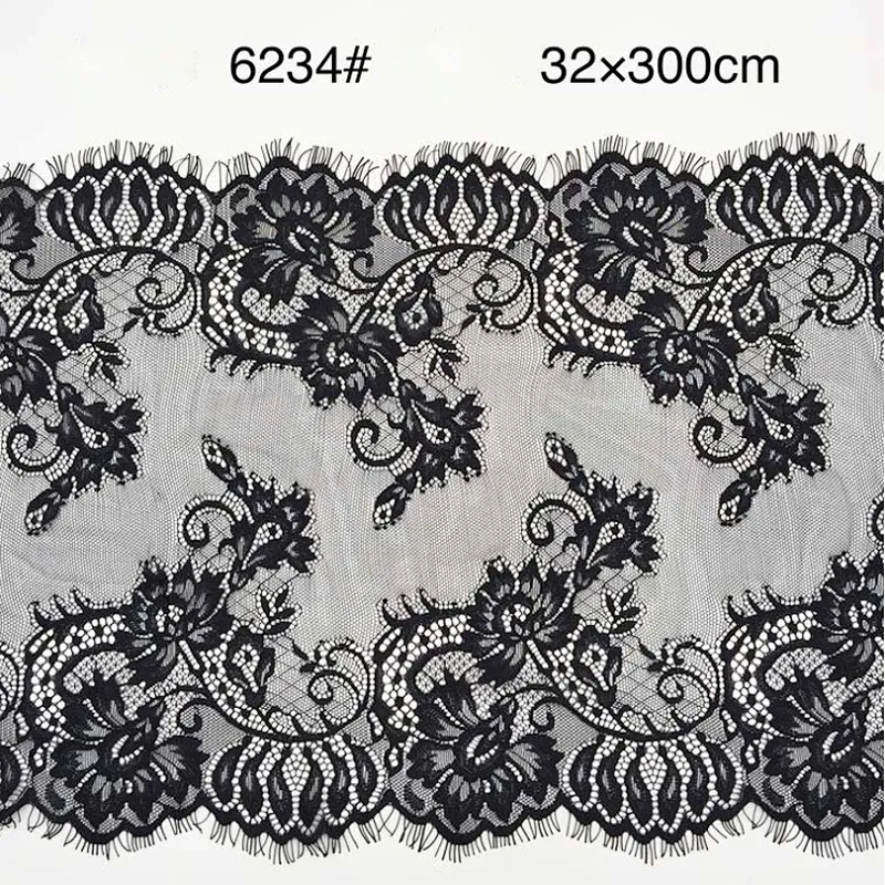 Fashion hot sale 32*300cm 100%  nylon french eyelash lace trim