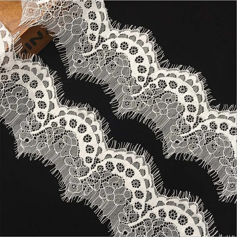 Fashion hot sale 9*300cm 100%  nylon french eyelash lace trim