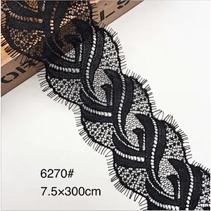 Fashion hot sale 7.5*300cm 100%  nylon french eyelash lace trim