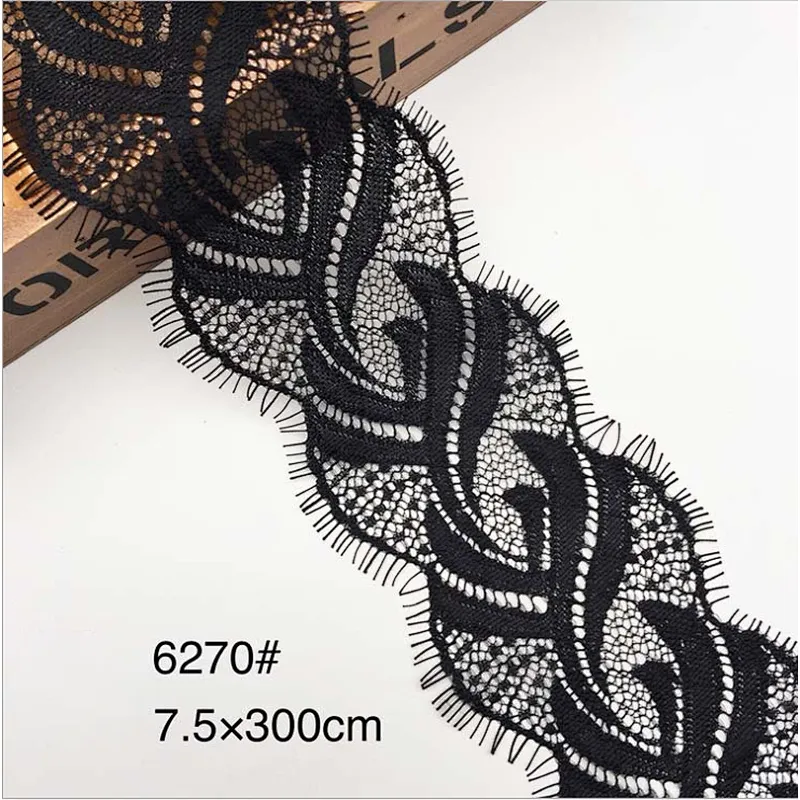 Fashion hot sale 7.5*300cm 100%  nylon french eyelash lace trim