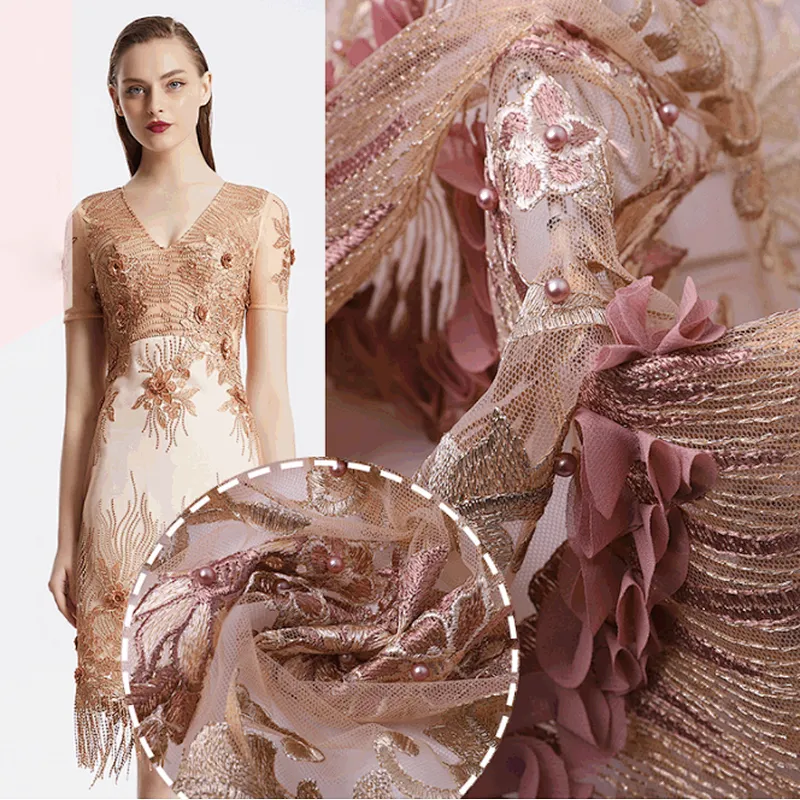 Bead Lace 2019 Mesh 3d Embroidered Applique Flower Embroidery Fashion Fabric