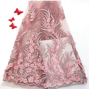 2019 embroidered fabric 3d flower lace embroidered fabric net beaded african French lace fabric
