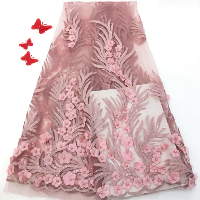 2019 embroidered fabric 3d flower lace embroidered fabric net beaded african French lace fabric