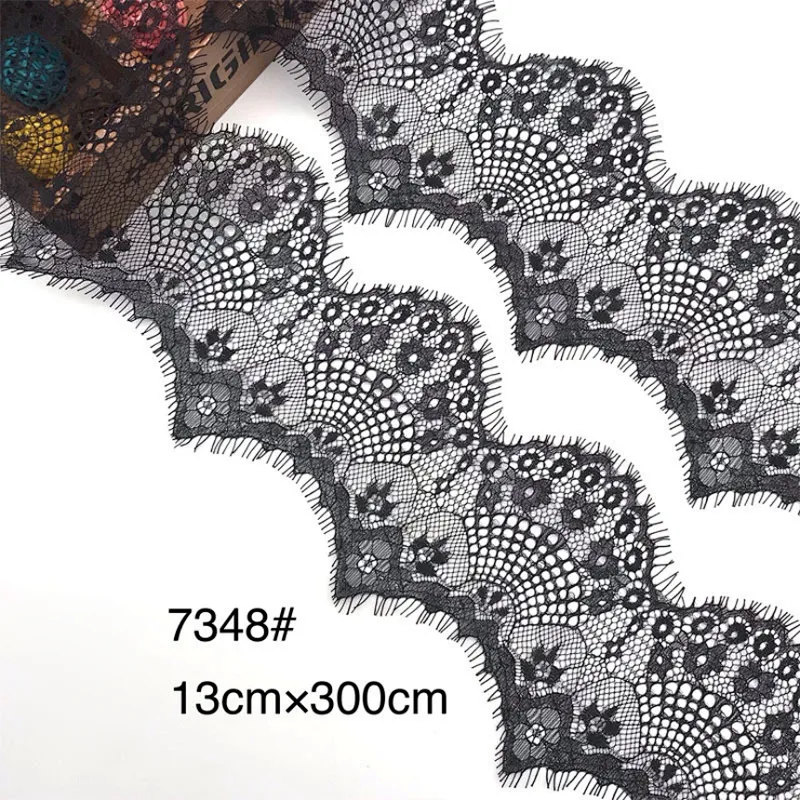 Fashion hot sale 13*300cm 100%  nylon french eyelash lace trim