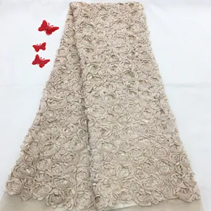 2019 rose three-dimensional French lace embroidery fabric wedding dress fabric