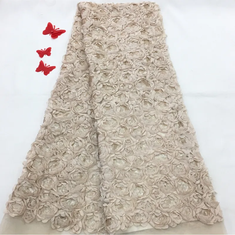 2019 rose three-dimensional French lace embroidery fabric wedding dress fabric