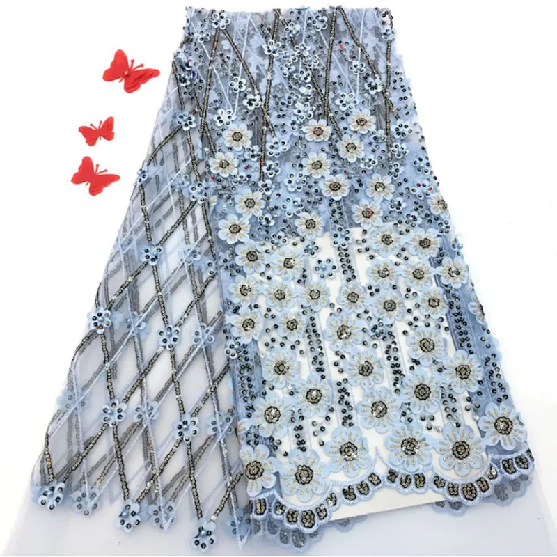 2019 new style 3D flower french beaded embroidery fabric