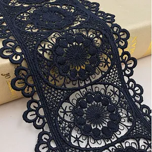 african 9.5 cm polyester chemical hollow embroidery lace flower lace trim