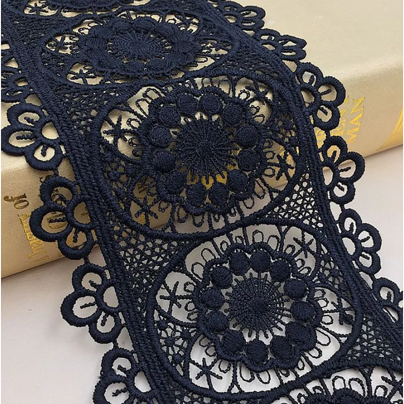 african 9.5 cm polyester chemical hollow embroidery lace flower lace trim