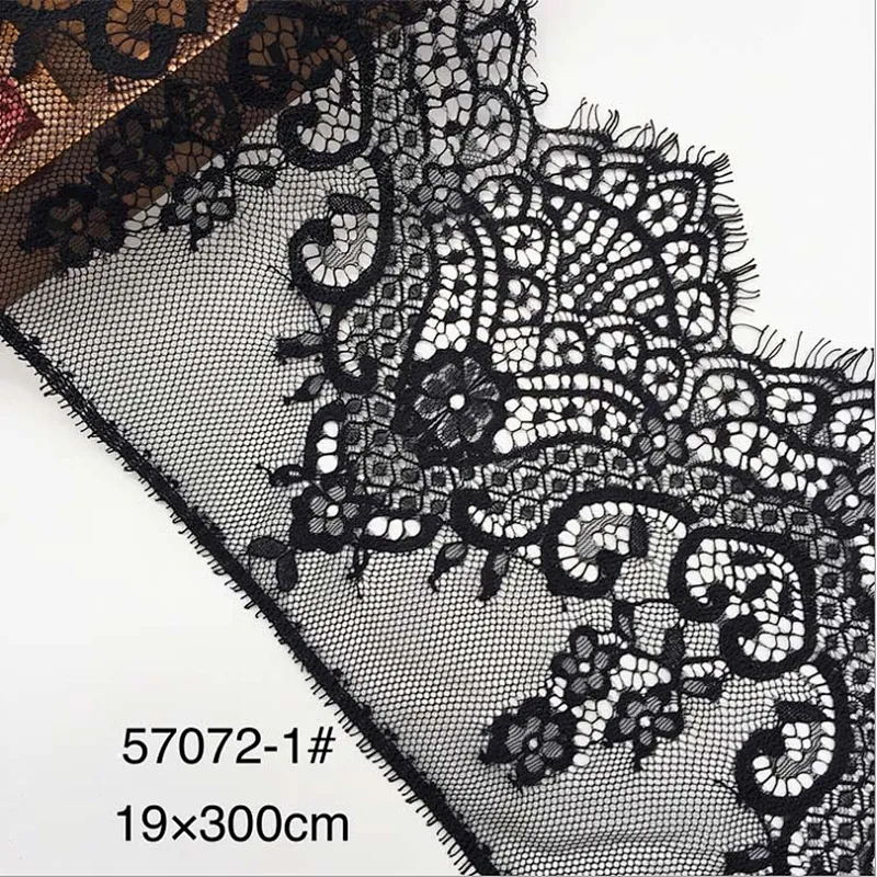 Fashion hot sale 19*300cm 100%  nylon french eyelash lace trim