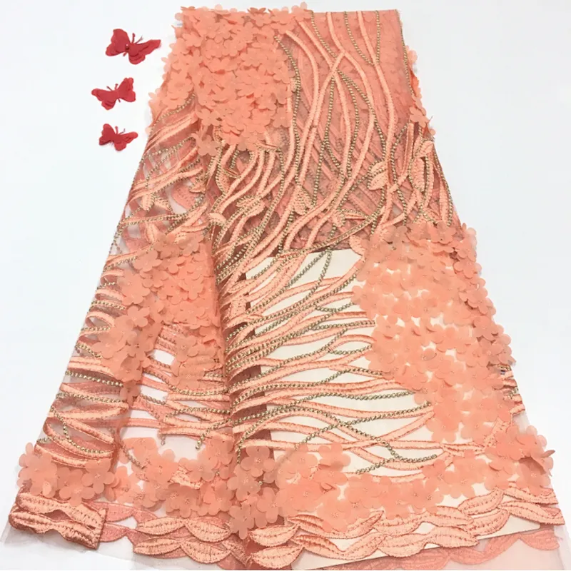 2019 Beautiful French Bridal Lace Fabric Embroidered French Lace Fabrics With Beads