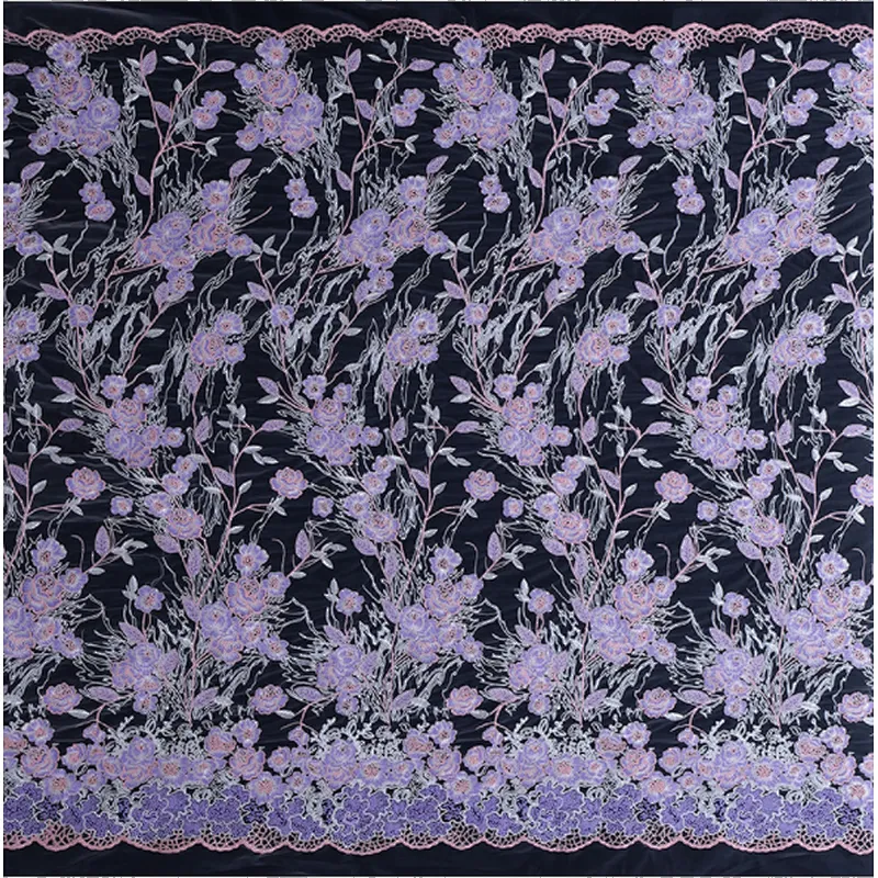 China wholesale embroidery flower african tulle lace mesh fabric for women