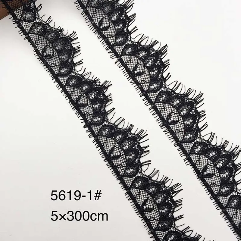 Fashion hot sale 5*300cm 100%  nylon french eyelash lace trim