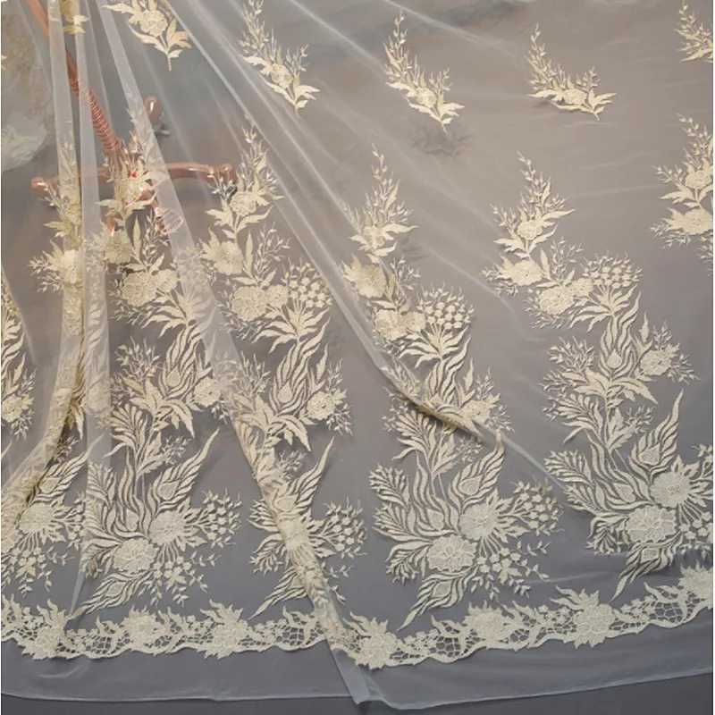 2019 Fancy design customized elegant mesh tulle embroidery lace fabric