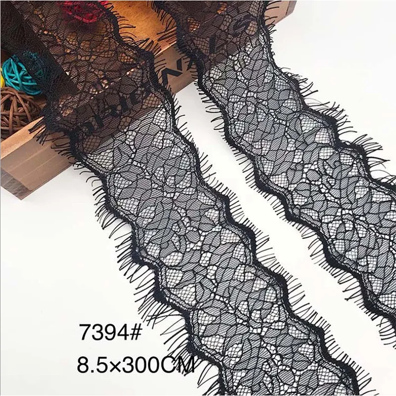 Fashion hot sale 8.5*300cm 100%  nylon french eyelash lace trim