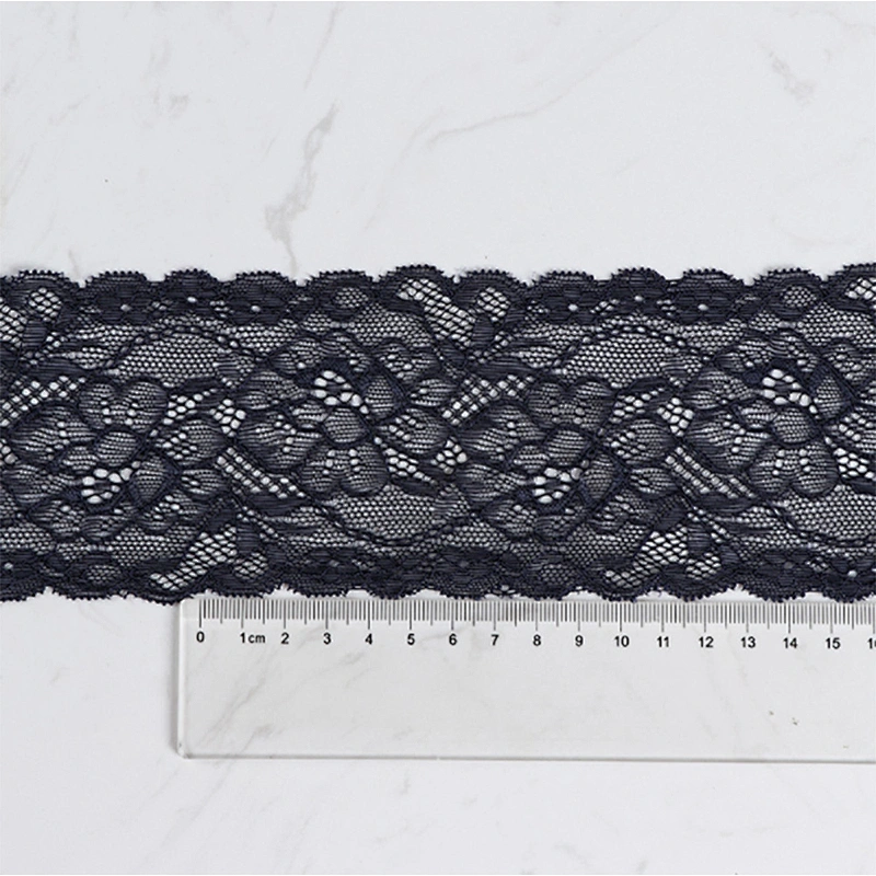 8cm Black Spandex Nylon Jacquard Lingerie Lace Trim