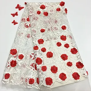2019 New Style High Quality Beautifical Lace Flower Embroidered 3d Beaded Lace Fabric Bridal Lace Fabric For Wedding Dress