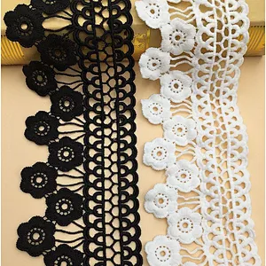 African Hot Sale 8cm Embroidery Popular Chemical Lace Trimming with Flower Shape