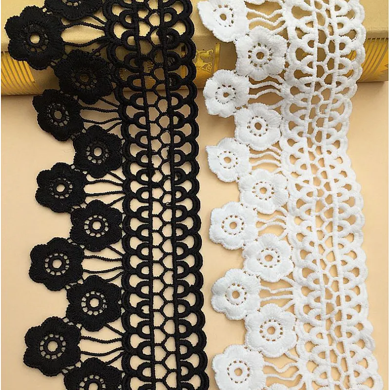 African Hot Sale 8cm Embroidery Popular Chemical Lace Trimming with Flower Shape