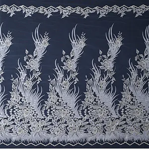 french tulle mesh African lace fabric 2018 embroidery beaded 3d flowers lace fabric
