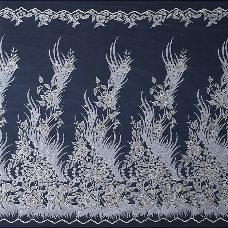 french tulle mesh African lace fabric 2018 embroidery beaded 3d flowers lace fabric
