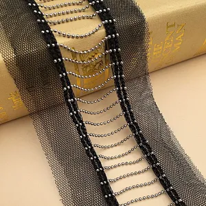 new design french metal long chain double net  hollow lace fabric for dress
