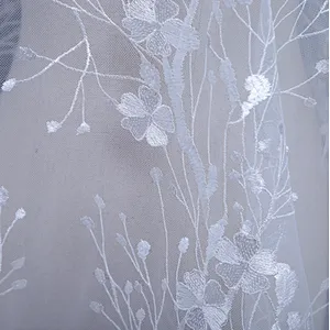 new fashion embroidery  lace polyester embroidery fabric designs with mesh for wedding dress