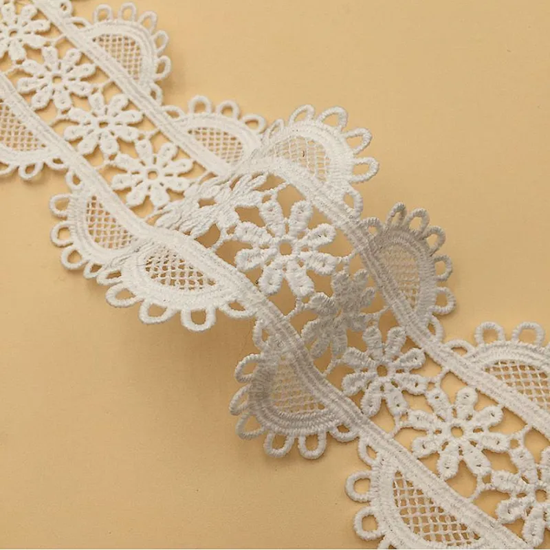 High quality 6cm african  embroidery chemical polyester lace trim white milk silk lace fabric