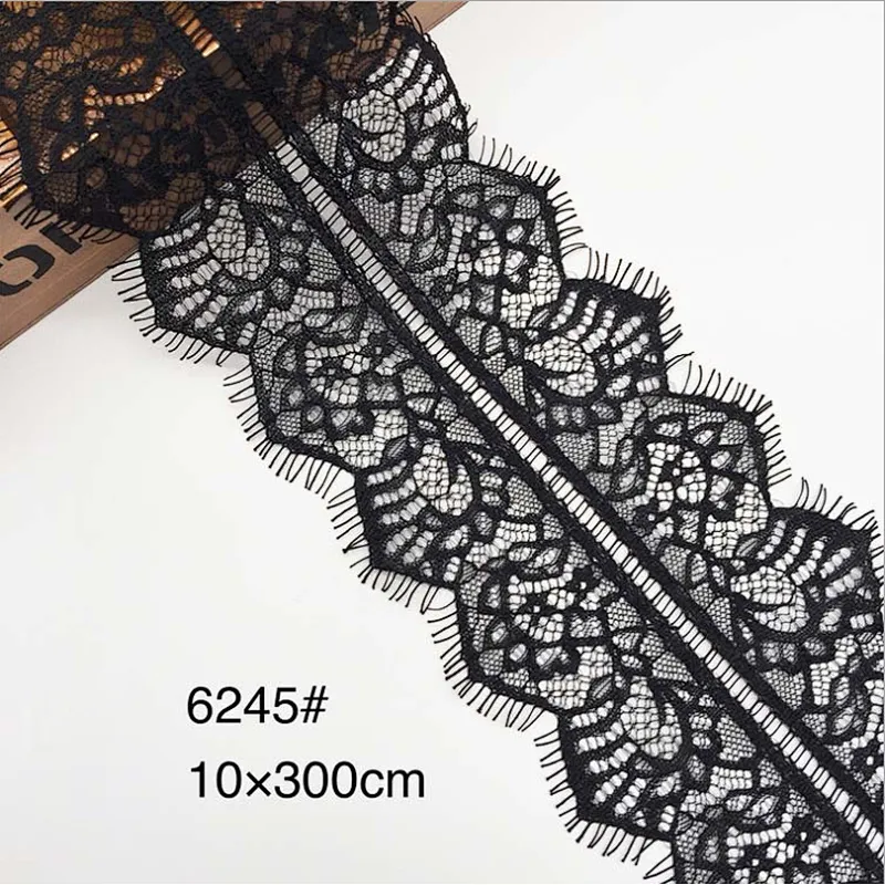 Fashion hot sale 10*300cm 100%  nylon french eyelash lace trim