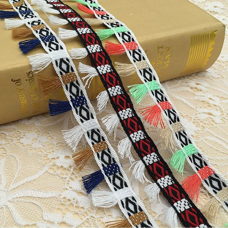 2.5cm high quality african  jacquard tassel woven lace ethnic style lace