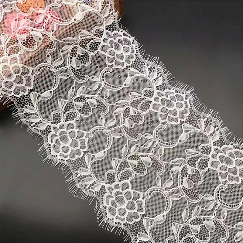 Fashion hot sale 18*300cm 100%  nylon french eyelash lace trim