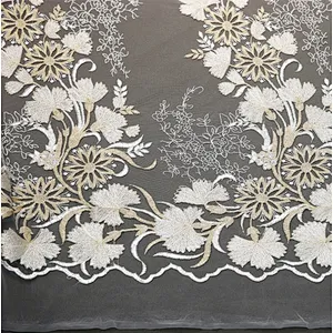 New arrival hand made luxury mesh embroidery gold thread french lace fabric