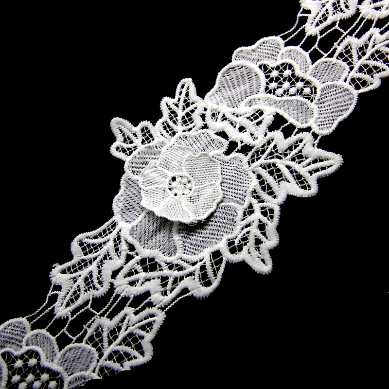 9.5cm  100% Polyester Chemical Embroidery Beaded Lace Fabric