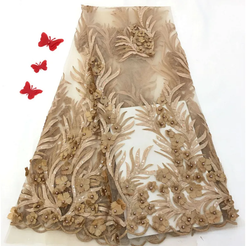2019 embroidered fabric 3d flower lace embroidered fabric net beaded african French lace fabric