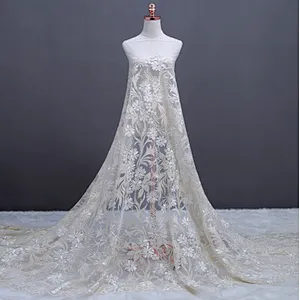 Wholesale  135cm Width African Mesh Embroidery Bridal Lace Fabric