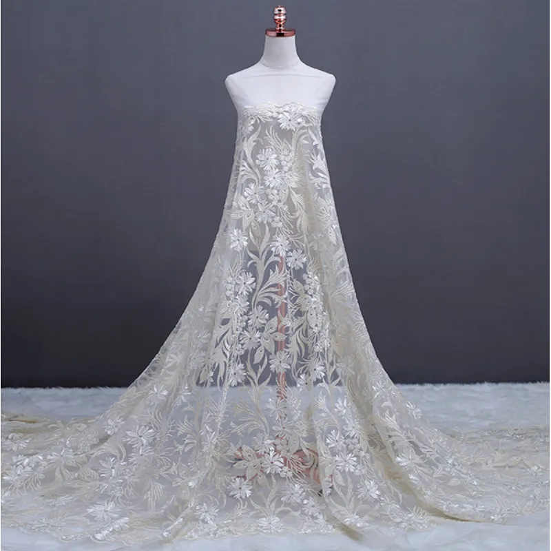 Wholesale  135cm Width African Mesh Embroidery Bridal Lace Fabric