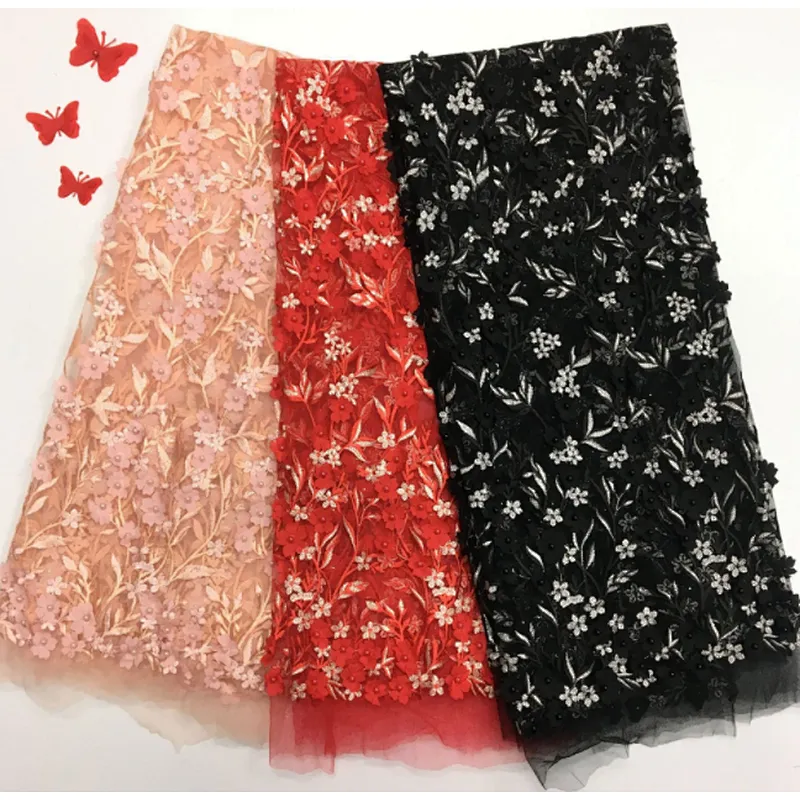 2019 new laser embroidery hollow beaded fabric embroidery embroidery wedding dress fabric