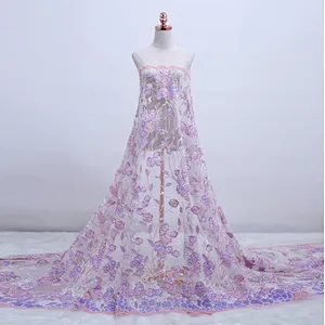 China wholesale embroidery flower african tulle lace mesh fabric for women