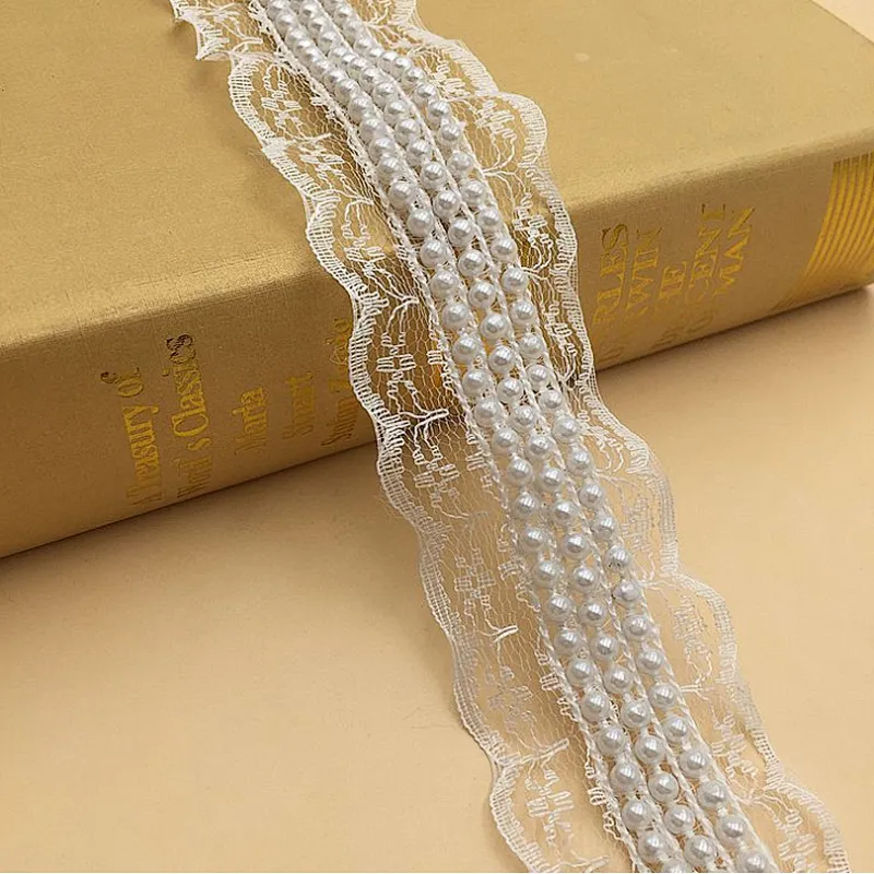 New African Fashion Non-elastic Lace Imitation Pearl Lace For dress accessories