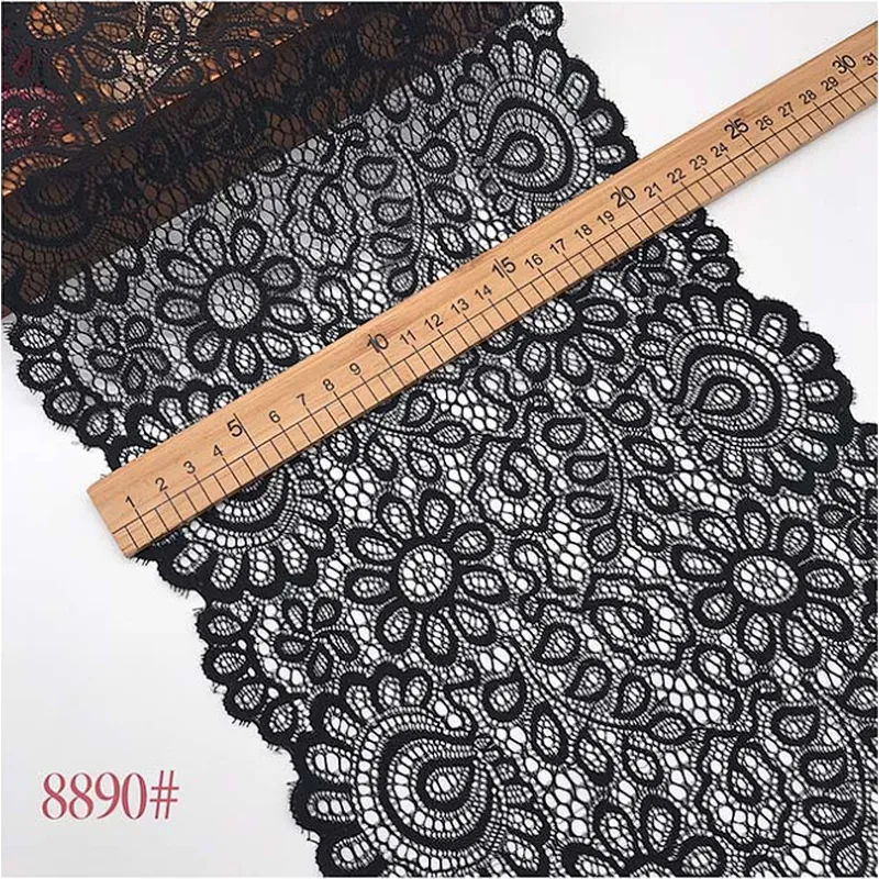 Fashion hot sale 22*300cm black&white french eyelash floral lemo lace
