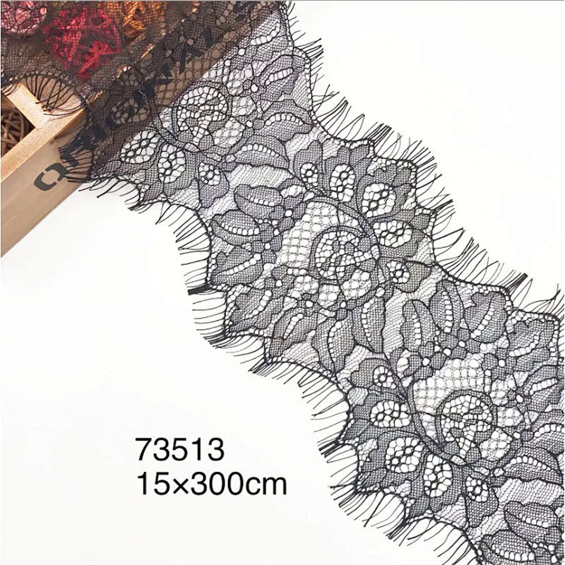 Fashion hot sale 15*300cm 100%  nylon french eyelash lace trim