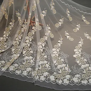 New arrival hand made luxury mesh embroidery gold thread french lace fabric
