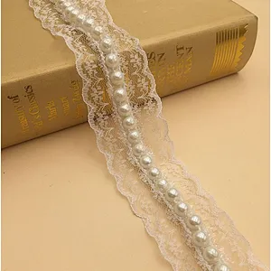 New African Fashion Non-elastic Lace Imitation Pearl Lace For dress accessories