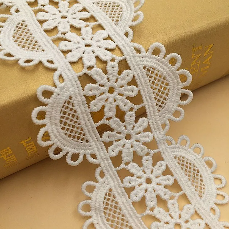 High quality 6cm african  embroidery chemical polyester lace trim white milk silk lace fabric
